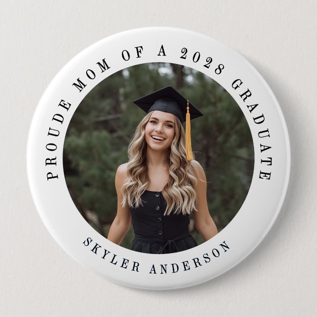 Badge Rond 10 Cm Modern Script Proud Mom Senior Photo Graduation  (Devant)
