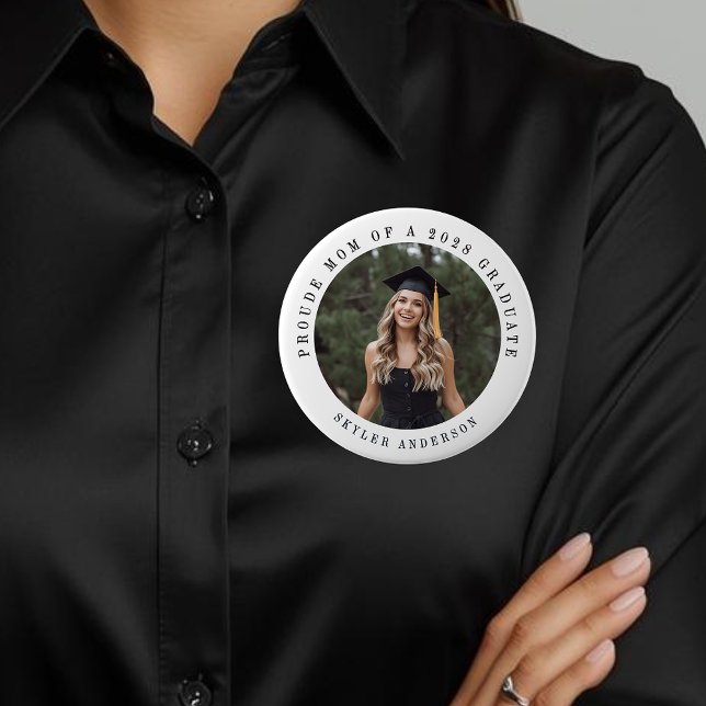 Badge Rond 10 Cm Moderne Écriture Maman fière Photo senior de remis (Créateur téléchargé)