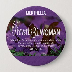 Badge Rond 10 Cm Moderne Purple Christian PROVERBS 31