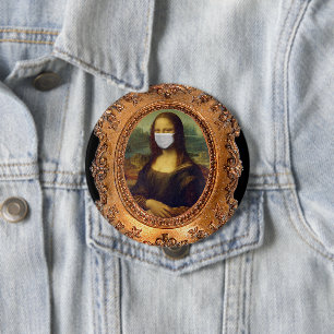 Badge Rond 10 Cm Mona lisa dans un masque chirurgical leonardo da V