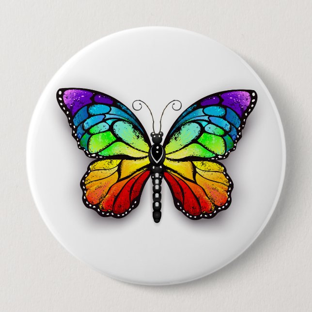 Badge Rond 10 Cm Monarque papillon arc-en-ciel (Devant)
