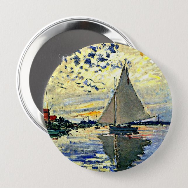 Badge Rond 10 Cm Monet - Sailboat at le Petit Gennevilliers (Devant & derrière)