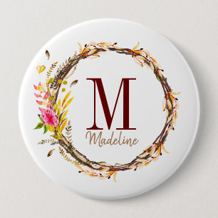 Badge Rond 10 Cm Monogramme floral personnalisable Chute Folig