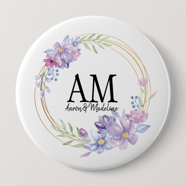 Badge Rond 10 Cm Monogramme floral personnalisé Bouquet Lilac (Devant)