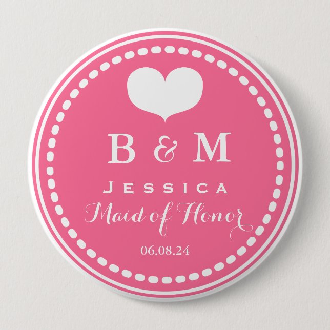 Badge Rond 10 Cm Monogramme rose - Maid of Honor - Bouton Mariage (Devant)