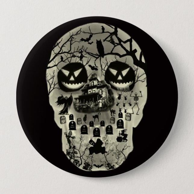 Badge Rond 10 Cm Moon Skull Button (Devant)
