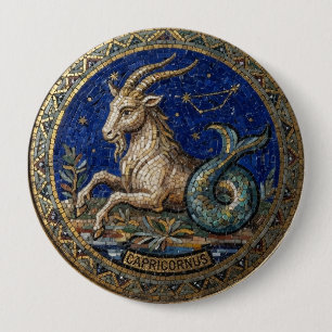 Badge Rond 10 Cm Mosaïque de style antique Zodiaque Capricorne