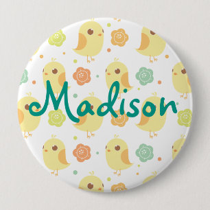 Badge Rond 10 Cm Motif chicks et fleurs mignons