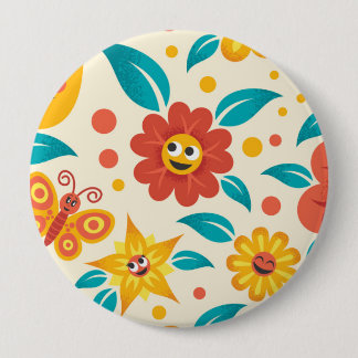 Badge Rond 10 Cm Motif de fleurs de sourire heureux