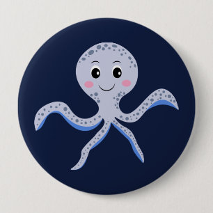 Badge Rond 10 Cm Motif de Pieuvre Mignonne