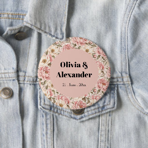 Badge Rond 10 Cm Motif de pivoines fleuries vintage