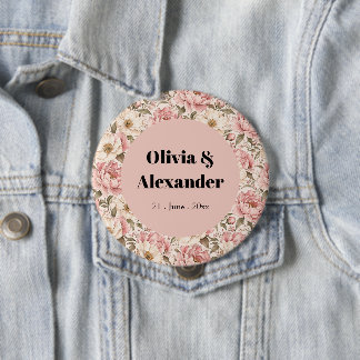 Badge Rond 10 Cm Motif de pivoines fleuries vintage