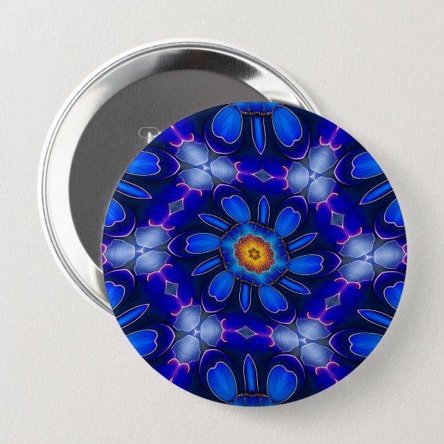 Badge Rond 10 Cm Motif Fleurs bleues Abstraites (Devant & derrière)