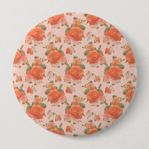 Badge Rond 10 Cm motif floral rose orange rose mariage printemps