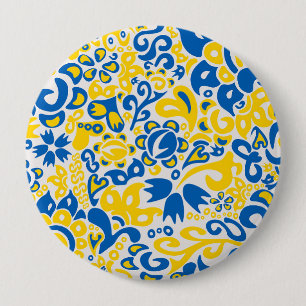 Badge Rond 10 Cm Motif folklorique aux couleurs du drapeau ukrainie