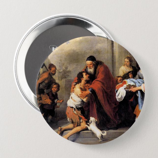 Badge Rond 10 Cm Murillo -- Le Retour de l'Enfant Prodigue  (Devant & derrière)