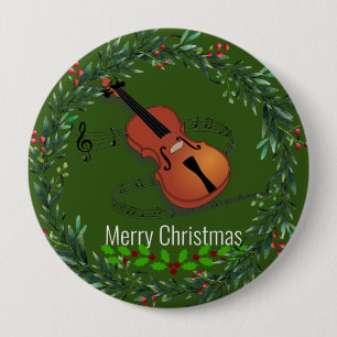 Badge Rond 10 Cm Musique violon de Noël