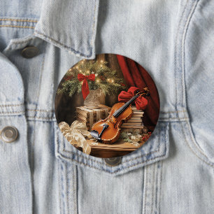 Badge Rond 10 Cm Musique violon de Noël