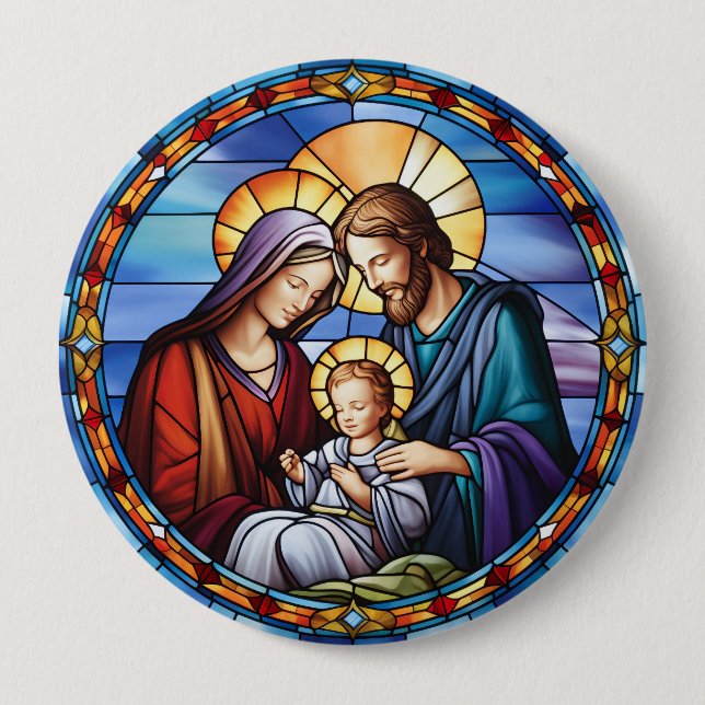 Badge Rond 10 Cm Nativité en verre tendu Noël (Devant)