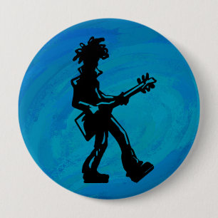 Badge Rond 10 Cm New York Boogie Nights Guitare Bleu