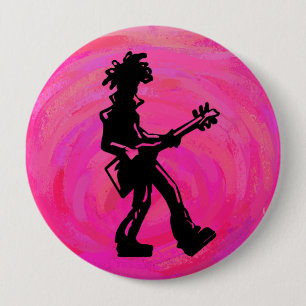 Badge Rond 10 Cm New York Boogie Nights Guitare Hot Pink