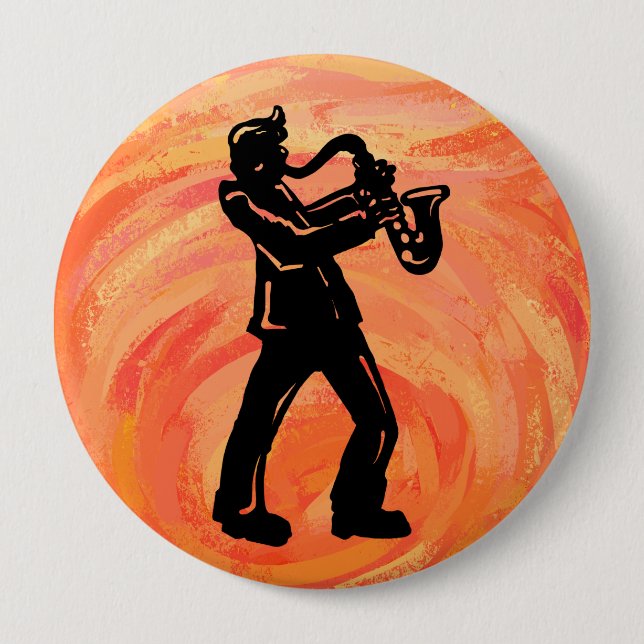 Badge Rond 10 Cm New York Boogie Nights Saxophone Orange (Devant)