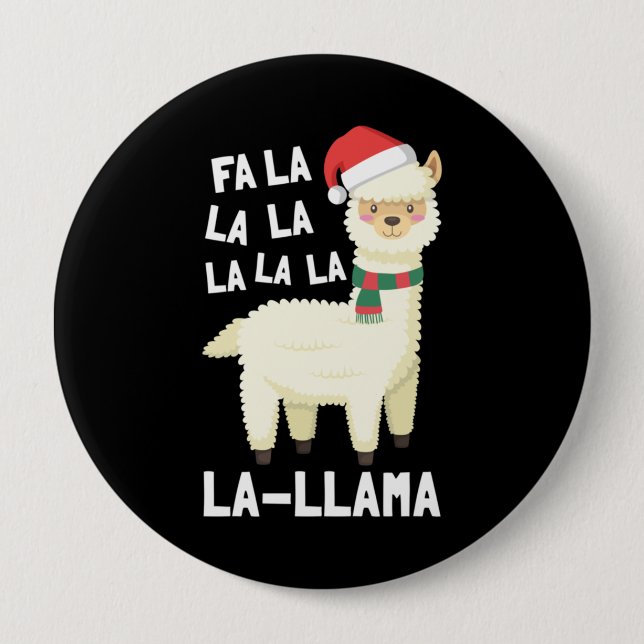 Badge Rond 10 Cm Noël Fa La Llama Essentiel (Devant)