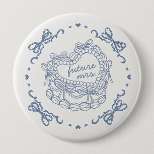 Badge Rond 10 Cm Nœud Bleu Rétro Cœur Coquette Gâteau Réception de 