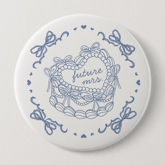 Badge Rond 10 Cm Nœud Bleu Rétro Cœur Coquette Gâteau Réception de  (Devant)