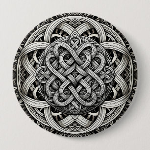 Badge Rond 10 Cm Nœud celtique noir et blanc détaillé 0001