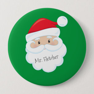 Badge Rond 10 Cm Nom visage père Noël dans le bouton Barbe