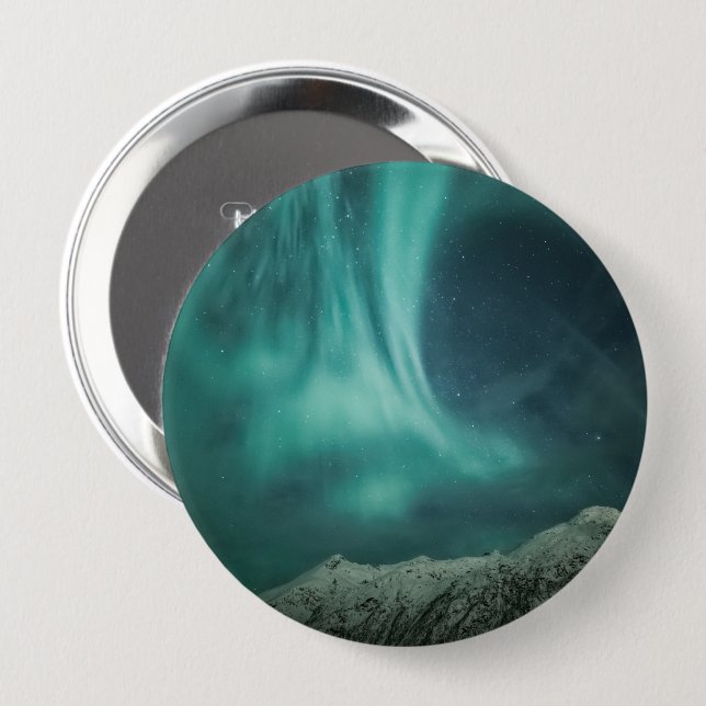Badge Rond 10 Cm Northern Lights Norvège (Devant & derrière)