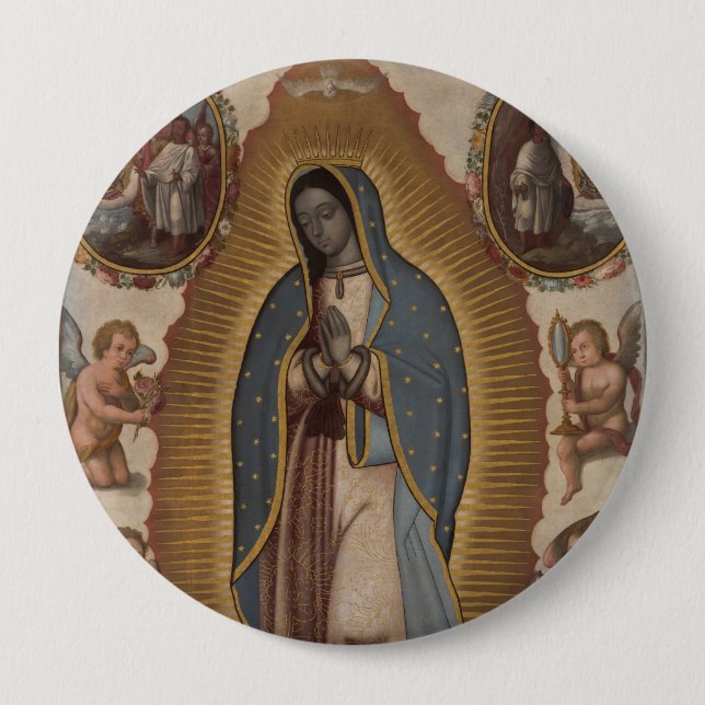 BADGE ROND 10 CM NOTRE DAME DE GUADALUPE PRIE POUR NOUS (Devant)