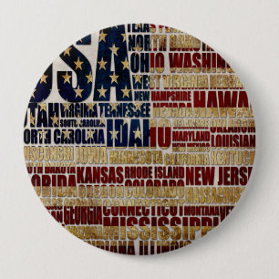 Badge Rond 10 Cm Nuage de mots du drapeau des États-Unis, art des 5