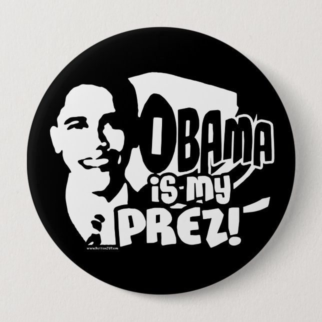 Badge Rond 10 Cm Obama mon bouton de Prez (Devant)