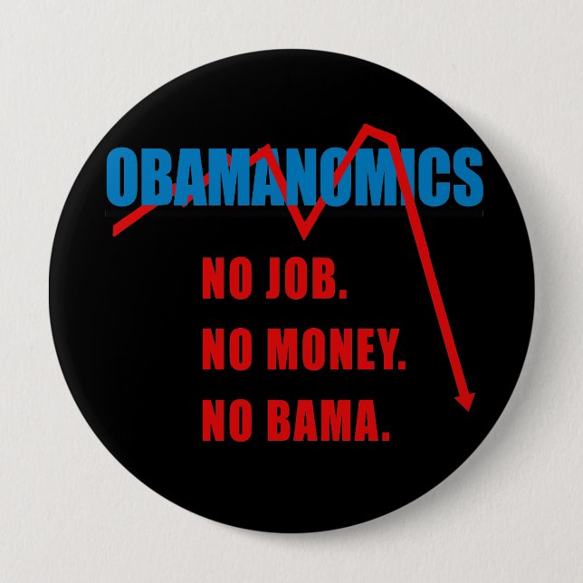 Badge Rond 10 Cm Obamanomics - aucun travail. Aucun argent. Nobama (Devant)