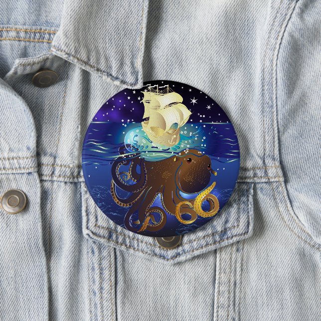 Badge Rond 10 Cm Octopus Huge et Caravella (En situation)