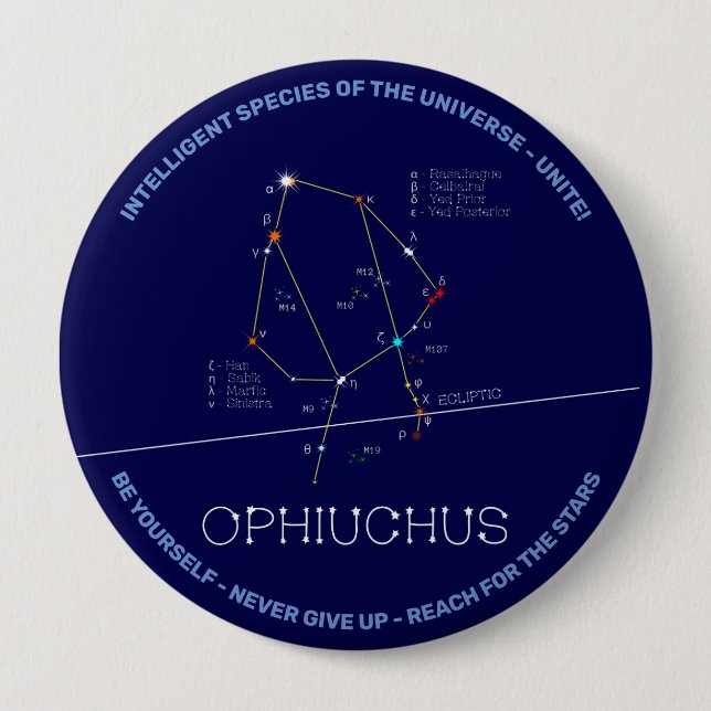 Badge Rond 10 Cm Ophiuchus de constellation zodiaque (Devant)