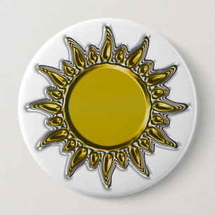 Badge Rond 10 Cm Or métallique de relief Sun rayonnant