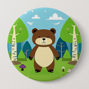 Badge Rond 10 Cm Ours de dessin animé mignon dans une scène de forê