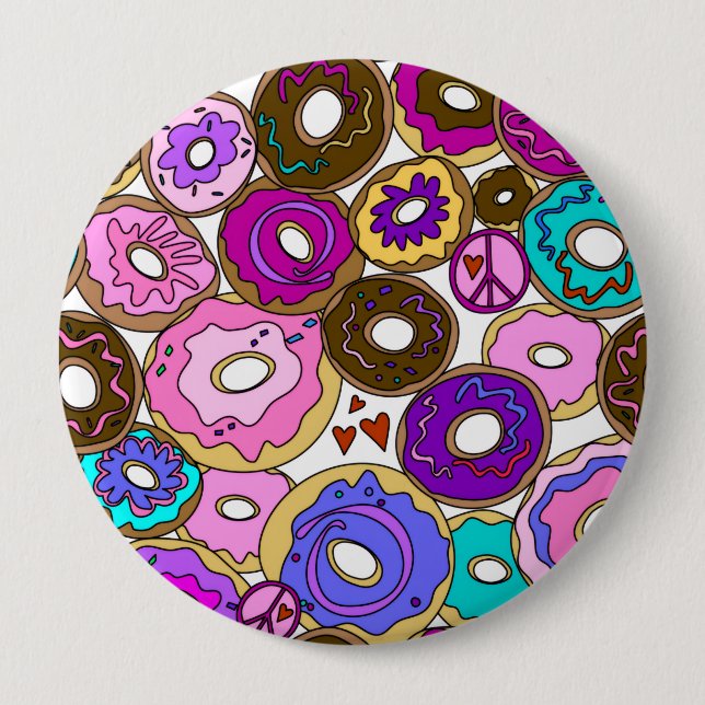 Badge Rond 10 Cm Paix Amour et Donuts (Devant)