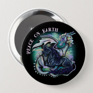 Badge Rond 10 Cm Paix sur Terre Dragon et Unicorne