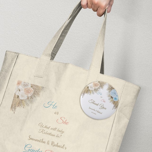 Badge Rond 10 Cm Pampas Grass Genre Révéler Merci du parti (Créateur téléchargé)