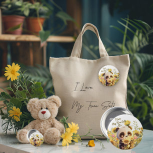 Badge Rond 10 Cm Panda bébé avec bouton rond de tournesol