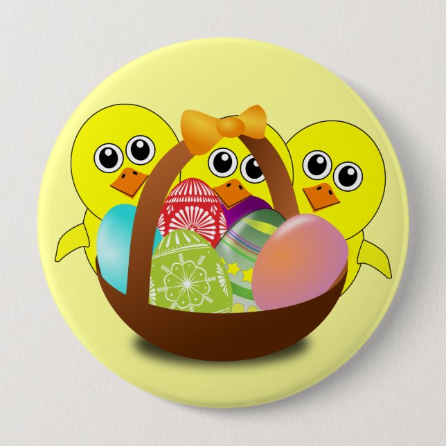 Badge Rond 10 Cm Panier de Pâques pour les poules - (Devant)