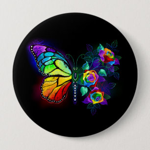 Badge Rond 10 Cm Papillon arc-en-ciel