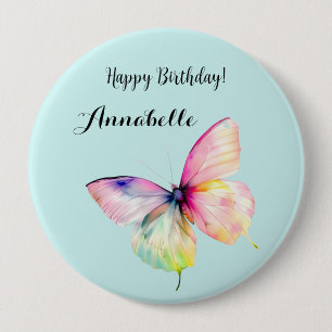 Badge Rond 10 Cm Papillon rose délicat dans les couleurs pastel arc
