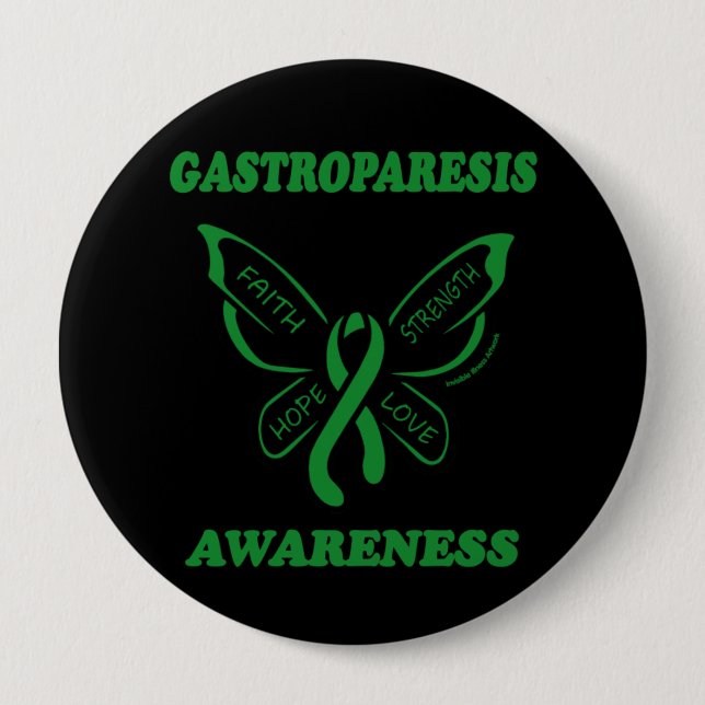 Badge Rond 10 Cm Papillon/Sensibilisation...Gastroparesis (Devant)