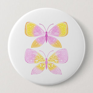 Badge Rond 10 Cm Papillons roses et jaunes