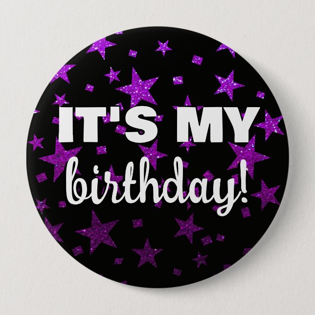 Badge Rond 10 Cm Parties scintillant violette Étoiles Confetti C'es (Devant)
